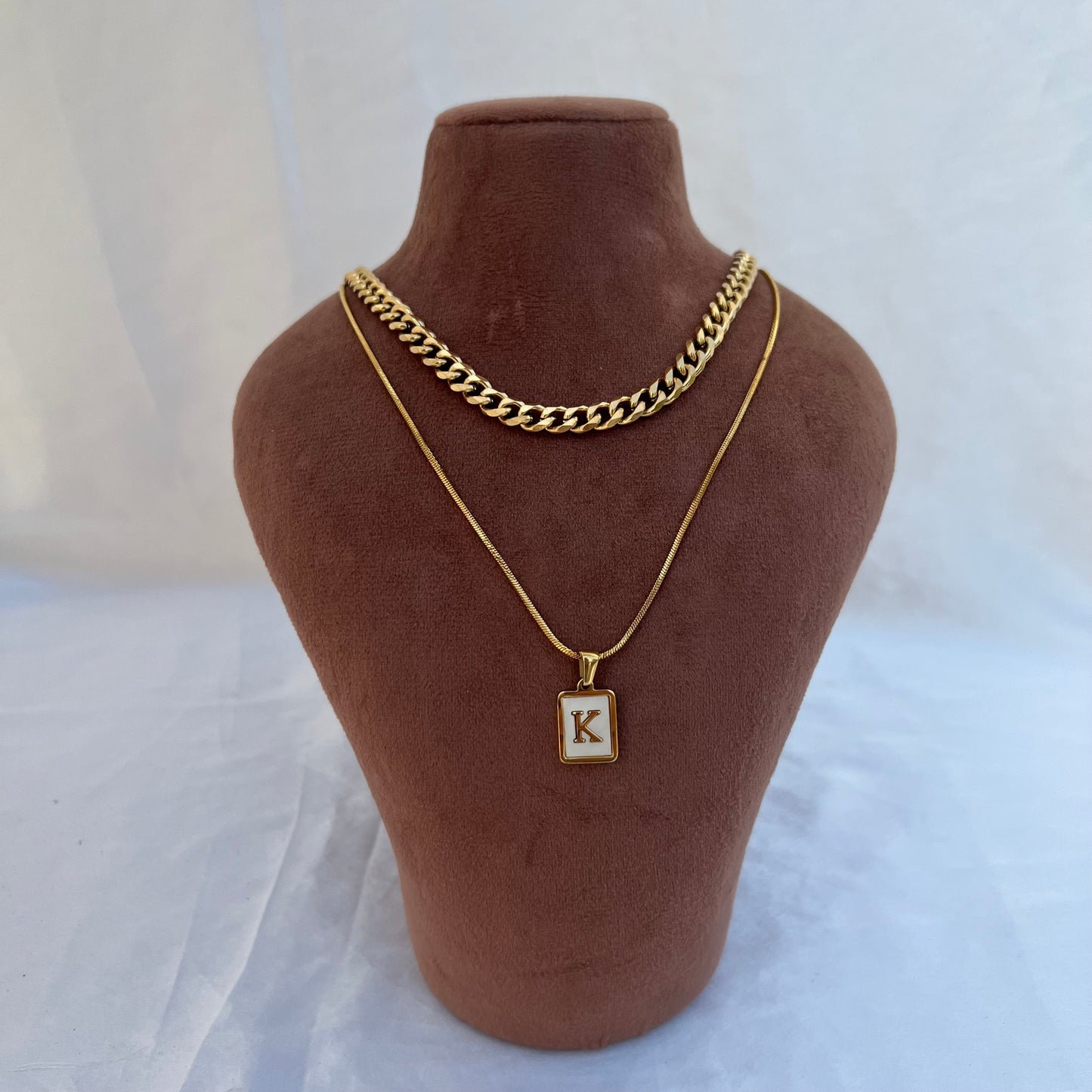 18K Gold Plated Mother of Pearl Initial Unisex Neckchain