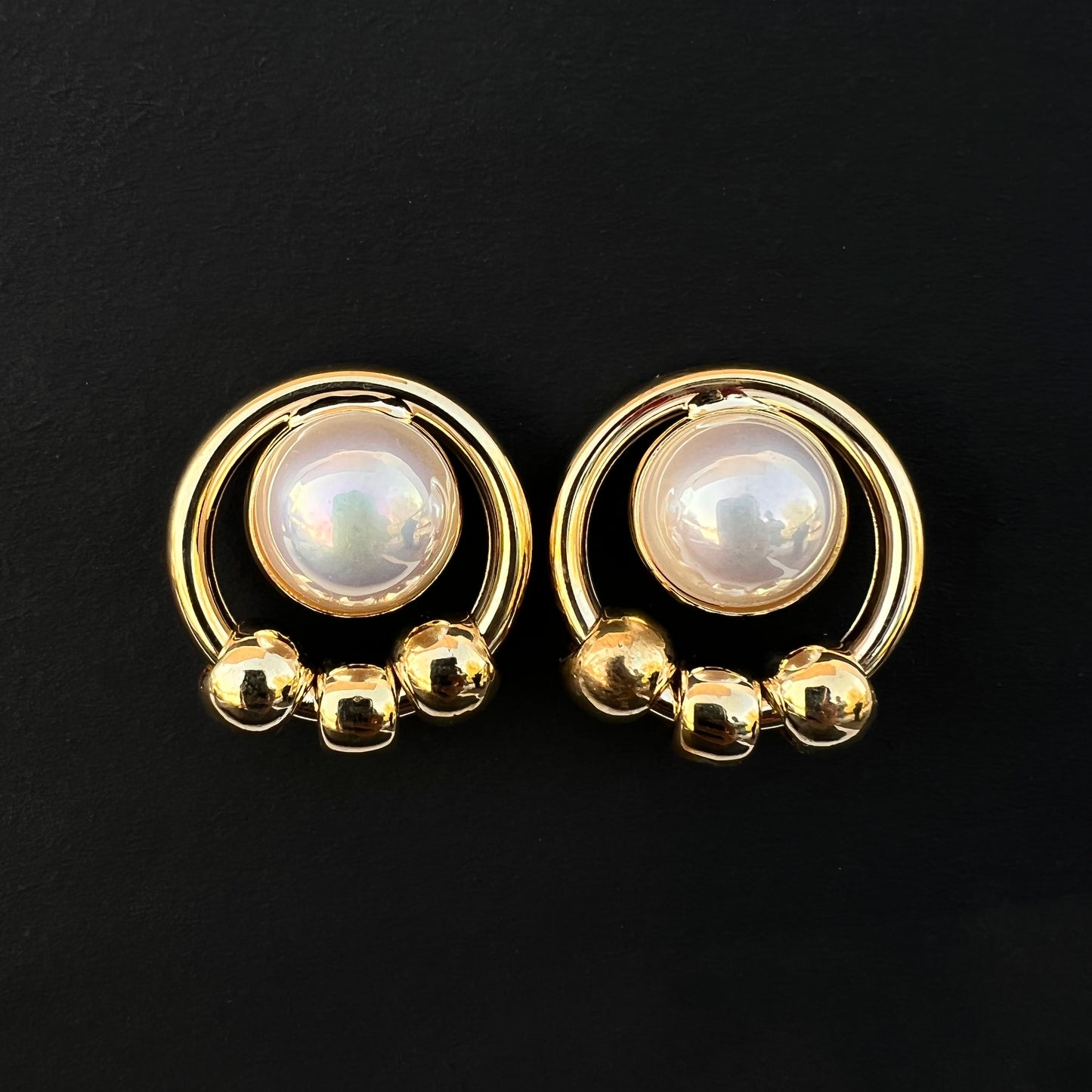 Pearly Gold Toned Earrings
