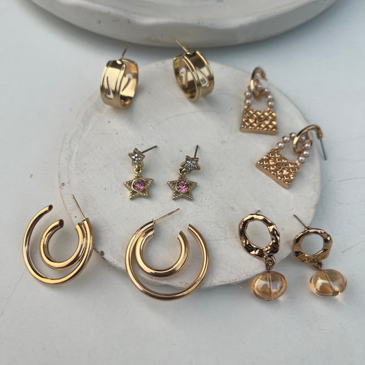 5 Set of Gold Earrings Combo