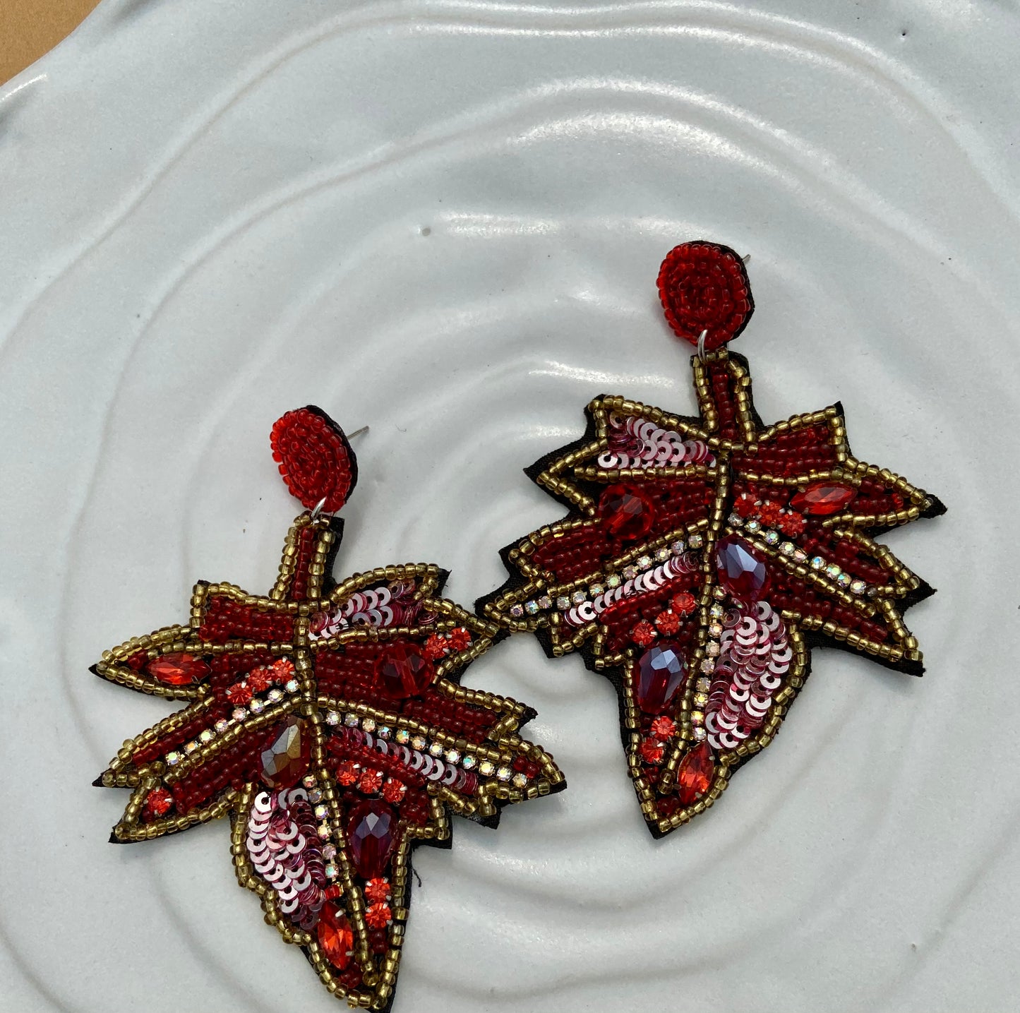 Red Leaf Quirky Drop Earring