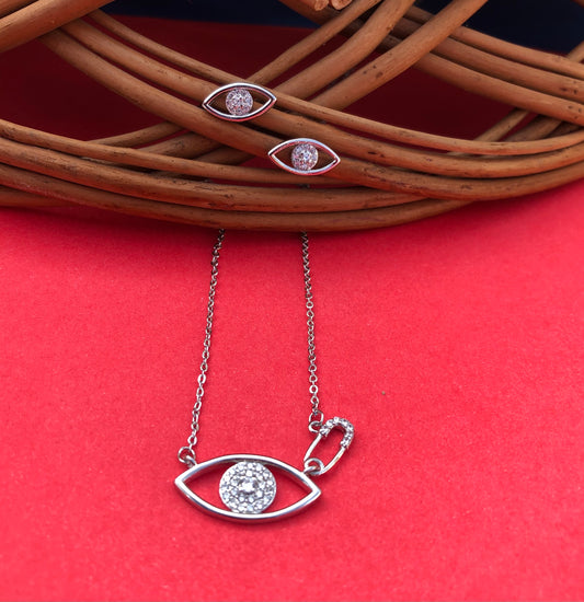 Evil Eye With Safety Pin Necklace Set