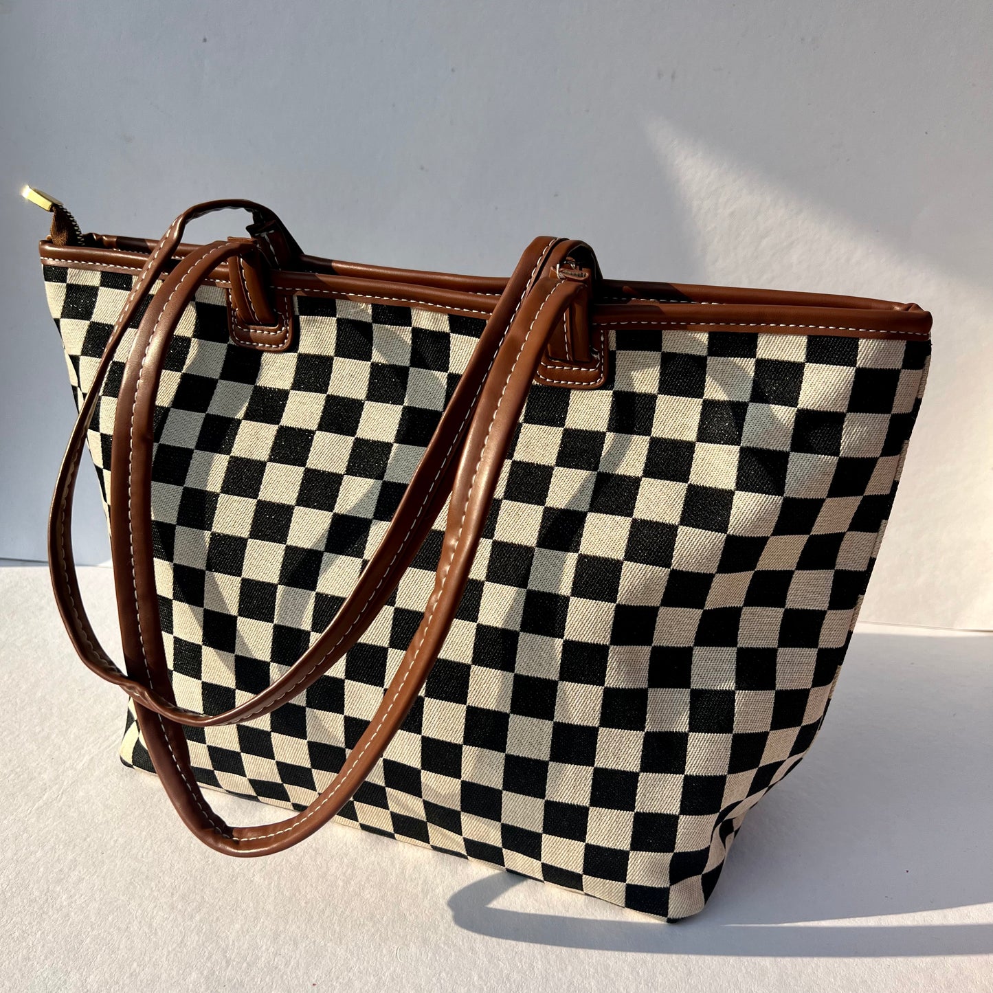 Textured Checked Tote Bag