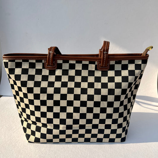 Textured Checked Tote Bag